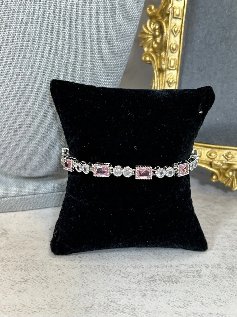 Elegant Pink & Silver Crystal Tennis Bracelet - Women Jewelry